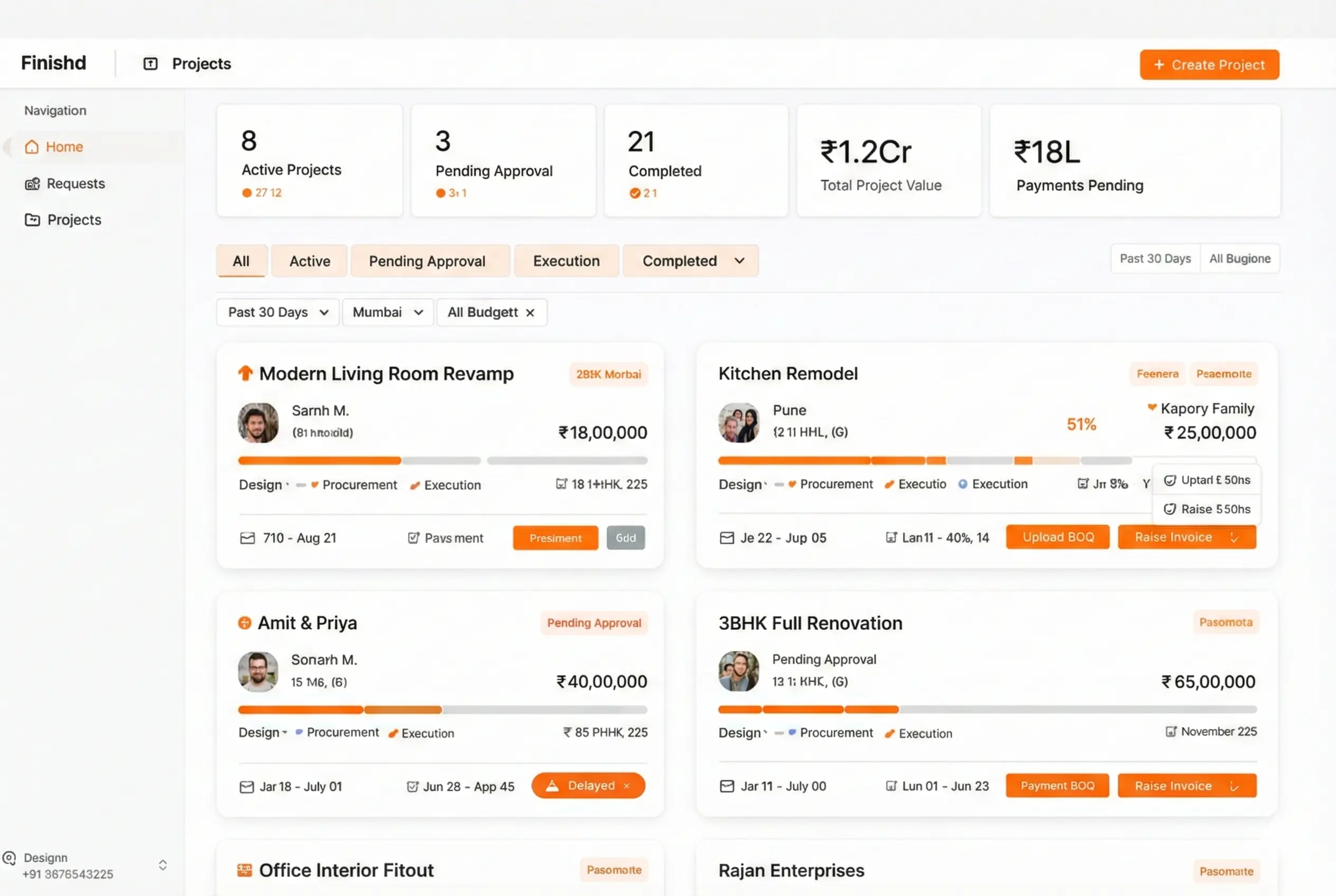 Finishd Designer Dashboard - Manage projects, track earnings, and communicate with clients